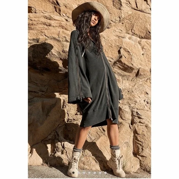 FP Movement by Free People | Dresses | Free People Movement Black Oversized Zip  Up Dress | Poshmark